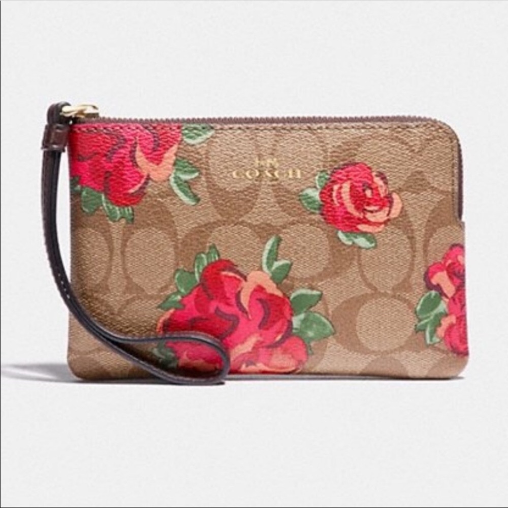 NWT COACH ZIP WRISTLET POPPY FLORAL SIGNATURE